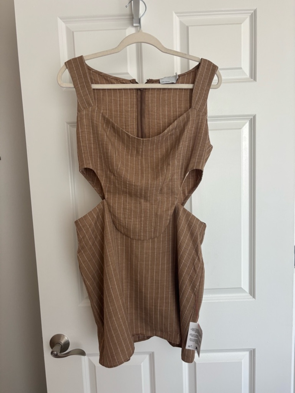 Brown Pinstripe Cutout Sundress